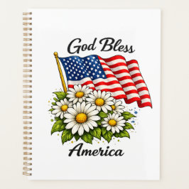 Gott segne Amerika USA-Flagge und Gänseblümchen Bl Planer