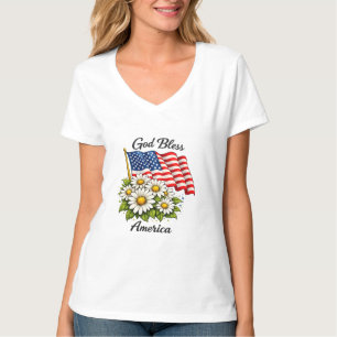 Gott segne Amerika USA-Flagge und Gänseblümchen Bl T-Shirt