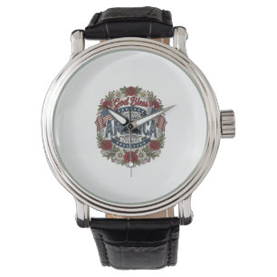 Gott segne Amerika Vintage Patriotisch Floral Armbanduhr