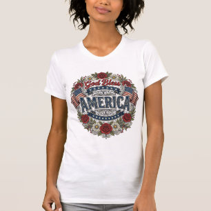 Gott segne Amerika Vintage Patriotisch Floral T-Shirt