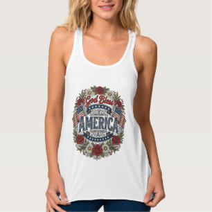 Gott segne Amerika Vintage Patriotisch Floral Tank Top