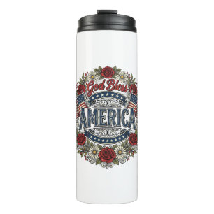 Gott segne Amerika Vintage Patriotisch Floral Thermosbecher