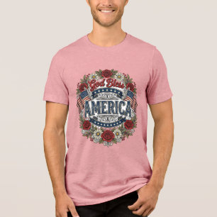 Gott segne Amerika Vintage Patriotisch Floral Tri-Blend Shirt