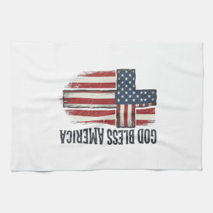 Gott segne Amerika Vintage Patriotisches Kreuz Des Geschirrtuch