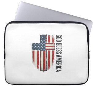 Gott segne Amerika Vintage-patriotisches Kreuz-Des Laptopschutzhülle
