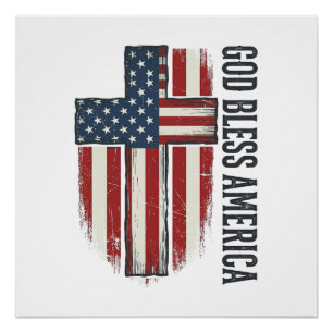 Gott segne Amerika Vintage patriotisches Kreuz Des Poster