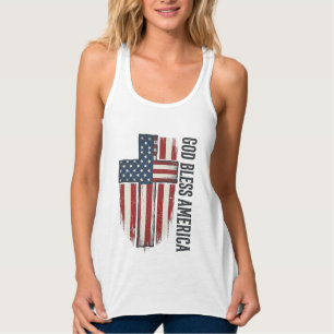 Gott segne Amerika Vintage patriotisches Kreuz Des Tank Top