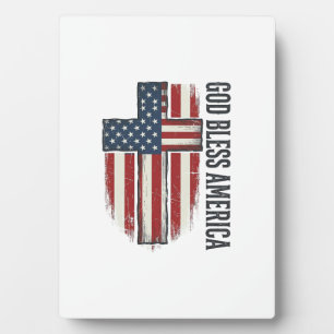 Gott segne Amerika Vintage-patriotisches Kreuzdesi Fotoplatte