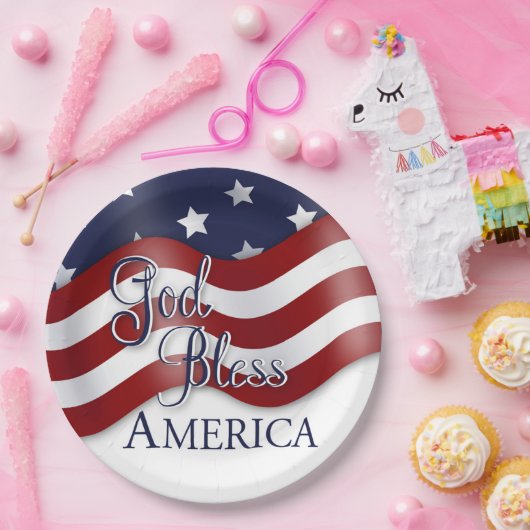 Gott segne Amerika - Wachfahne Pappteller (Party)