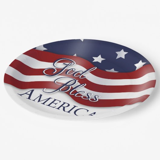 Gott segne Amerika - Wachfahne Pappteller (Schrägansicht)