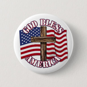 Gott segne Amerikaner mit USA Flag & Cross Button