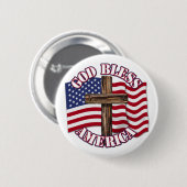 Gott segne Amerikaner mit USA Flag & Cross Button (Vorne & Hinten)