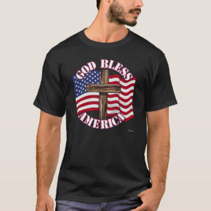 Gott segne Amerikaner mit USA Flag & Cross T-Shirt