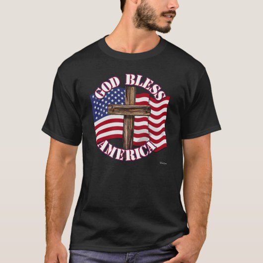 Gott segne Amerikaner mit USA Flag & Cross T-Shirt (Vorderseite)