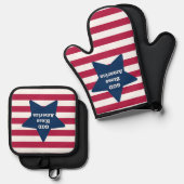 Gott segne amerikanisches Rot Weiß und Blau Ofenhandschuh & Topflappen-Set (Vorderseite/Rückseite)