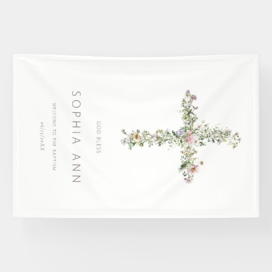 Gott segne Begrüßung Wiese Wildblume Kreuzung Tauf Banner (Horizontal)