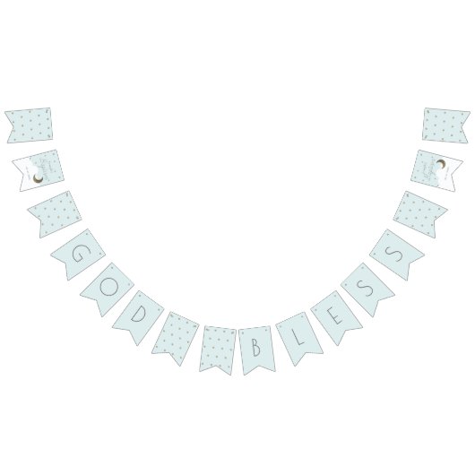 Gott segne Crescent Moon & Stars Blauer Junge Tauf Wimpelkette (Alle)