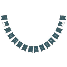 Gott segne Crescent Moon & Stars Navy Blue Taufe Wimpelkette