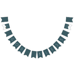 Gott segne Crescent Moon & Stars Navy Blue Taufe Wimpelkette