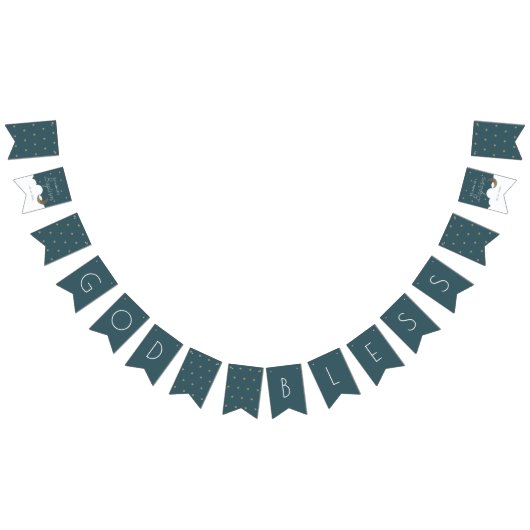 Gott segne Crescent Moon & Stars Navy Blue Taufe Wimpelkette (Alle)