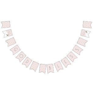 Gott segne Crescent Moon & Stars Pink Girl Taufe Wimpelkette
