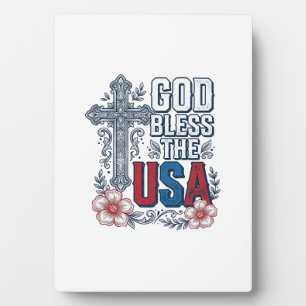 Gott segne das USA-Vintage-Kreuz patriotisches Hem Fotoplatte