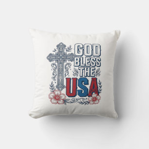 Gott segne das USA-Vintage-Kreuz patriotisches Hem Kissen