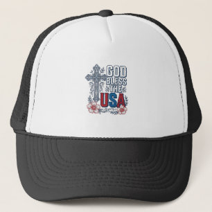 Gott segne das USA-Vintage-Kreuz patriotisches Hem Truckerkappe