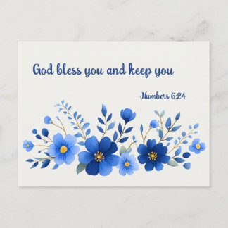 Gott segne dich, blaues Blumen-Spruch-Postkarte Postkarte
