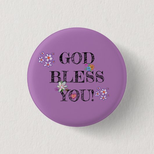„Gott segne dich“ Christliche Florale Lila Button (Vorderseite)