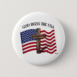 GOTT SEGNE DIE USA mit robustem Kreuz & US-Flagge Button