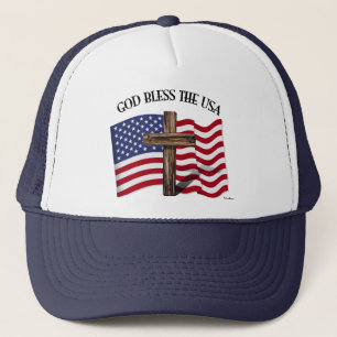 GOTT SEGNE DIE USA mit robustem Kreuz & US-Flagge Truckerkappe