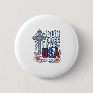 Gott segne die USA Vintage-Kreuz patriotisches Hem Button