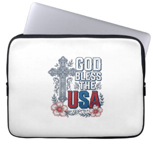 Gott segne die USA Vintage-Kreuz patriotisches Hem Laptopschutzhülle