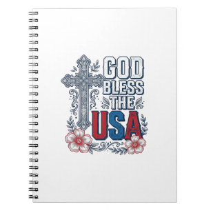Gott segne die USA Vintage-Kreuz patriotisches Hem Notizblock