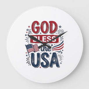 Gott segne die USA Vintage patriotische Glaubensbe Große Wanduhr