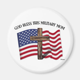 GOTT SEGNE DIESE MILITÄRMUTTER raues Kreuz & US-Fl Magnet