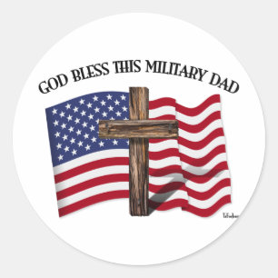 GOTT SEGNE DIESE MILITÄRVATER raues Kreuz & US-Fla Runder Aufkleber