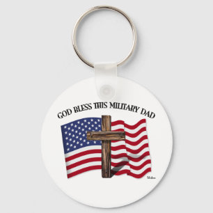 GOTT SEGNE DIESE MILITÄRVATER raues Kreuz & US-Fla Schlüsselanhänger