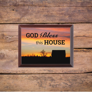 Gott segne dieses Haus Sonnenuntergang Silhouette  Awardplakette