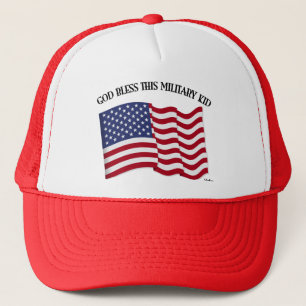 GOTT SEGNE DIESES MILITÄRKIND mit US-Flagge Truckerkappe