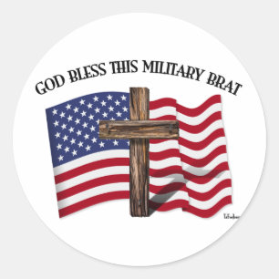 GOTT SEGNE DIESES MILITÄRKIND raues Kreuz, US-Flag Runder Aufkleber