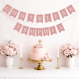 Gott segne Dusty Rose 6 Buchstaben Taufe Kommunion Wimpelkette