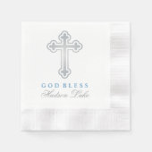 Gott segne Elegant Silver Cross Taufe Boy Blue Serviette (Vorderseite)