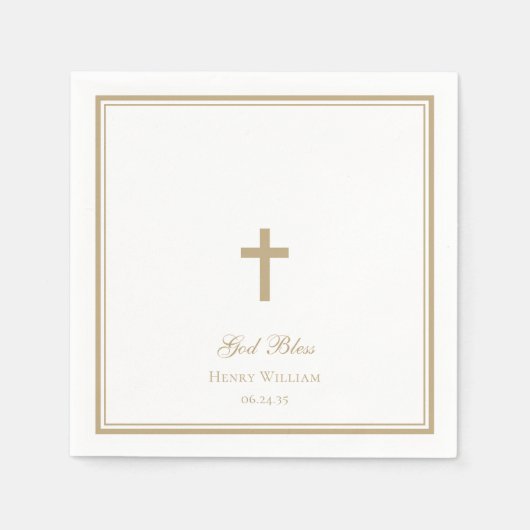 Gott segne Gold Cross Boy Taufe Serviette (Vorderseite)