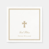 Gott segne Gold Cross Boy Taufe Serviette (Vorderseite)