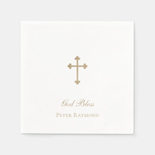 Gott segne Gold Cross Boy Taufe Serviette (Vorderseite)