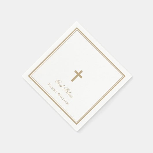 Gott segne Gold Cross Boy Taufe Serviette (Ecke)