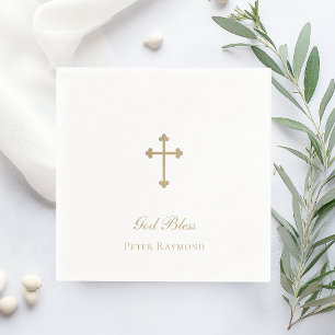 Gott segne Goldkreuz Jungen Taufe Serviette