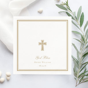 Gott segne Goldkreuz Jungen Taufe Serviette